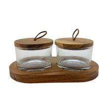 Petisqueira de Vidro com Base e Tampa de Madeira - 120ml - 18x10,2x6,6cm - 1 unidade - Magazine 25