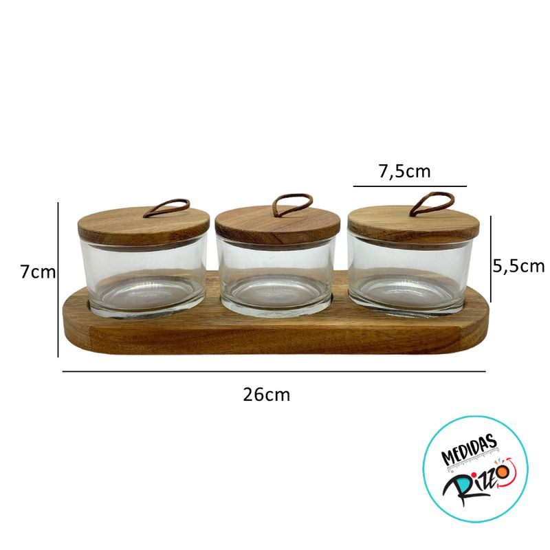 Petisqueira de Vidro com Base e Tampa de Madeira - 120ml - 26x10,2x7cm  - 1 unidade - Magazine 25