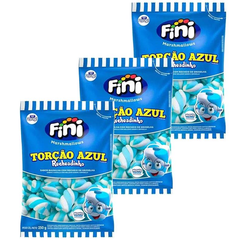 Kit 3 Marshmallows Recheados Torção Azul 250g - Fini