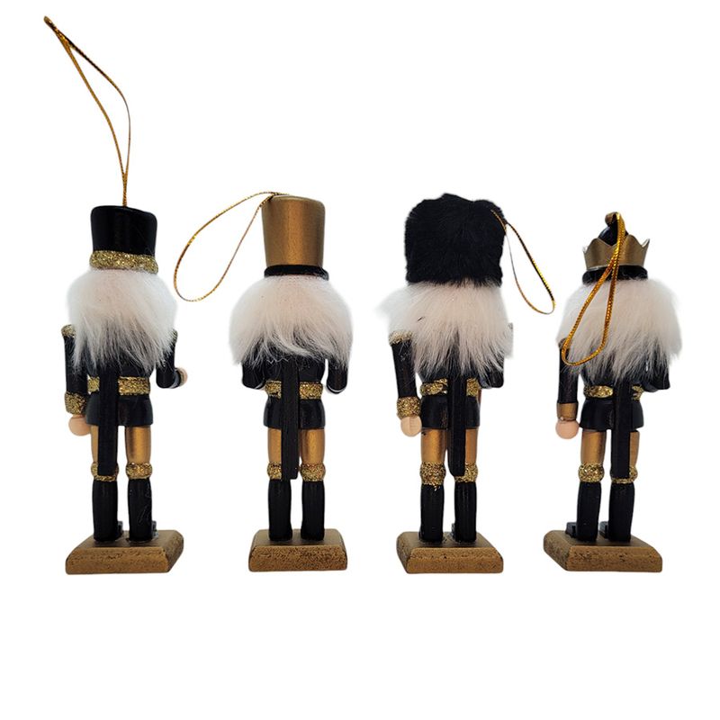 Conjunto Boneco Soldado Quebra Nozes de Madeira - 12cm - Preto e Dourado - 4 unidades - Magazine 25