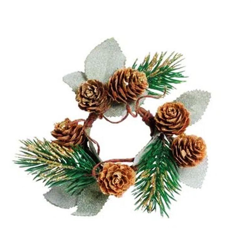 Mini Guirlanda Frutas, Galhos e Pinhas 8cm - Marrom/Verde/Ouro - 1 unidade - Cromus - Magazine 25