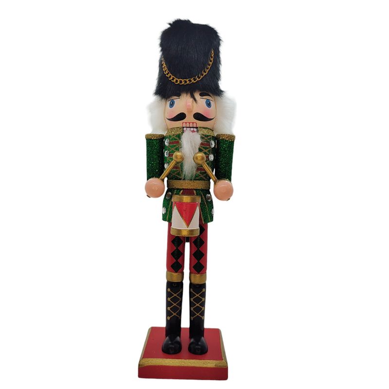 Boneco Soldado Quebra Nozes de Madeira com Tambor - 30cm - Verde e Vermelho - 1 unidade - Magazine 25