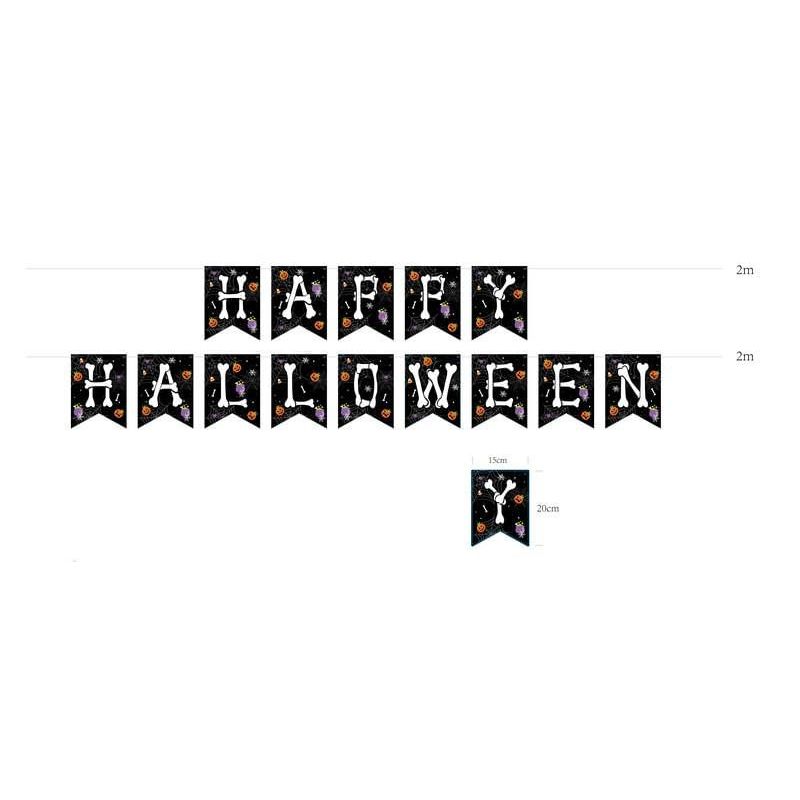 Faixa Happy + Halloween Branco e Preto 2,00 Metros - 1 Un