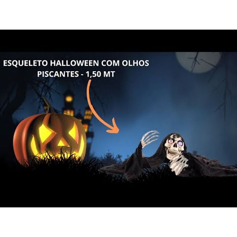 Esqueleto Halloween Com Olhos Piscantes 1,50 Metros - 1 Un