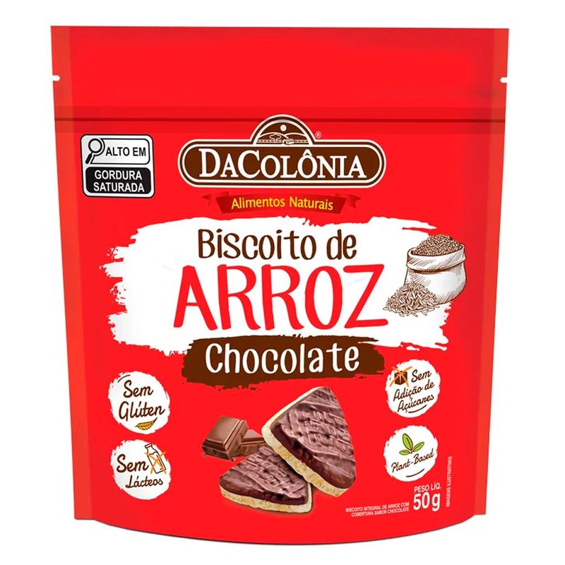 Biscoito de Arroz com Chocolate Zero Açúcar 50g - Dacolônia