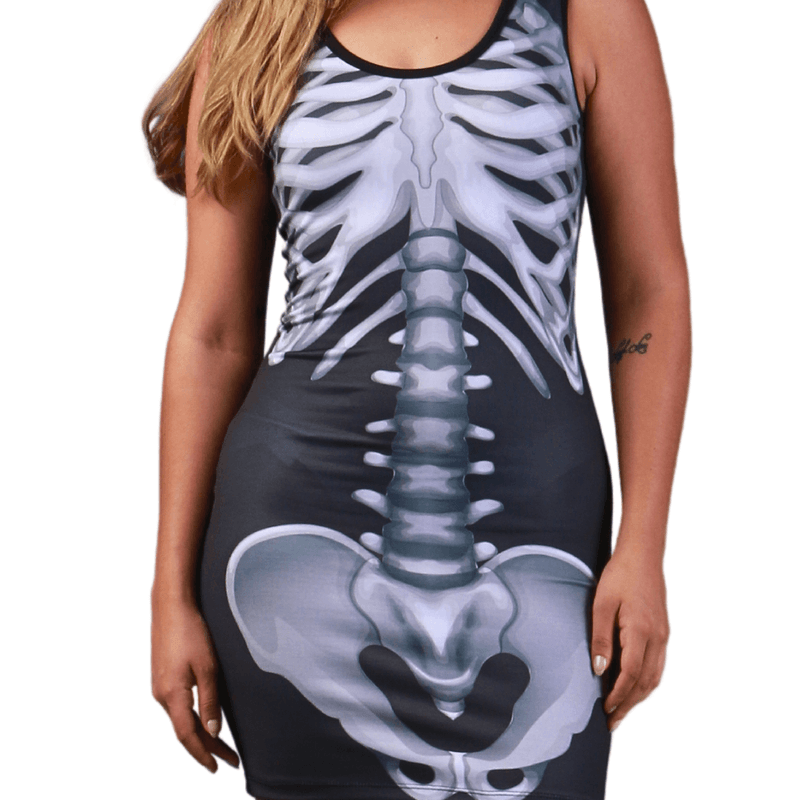 Fantasia Esqueleto Vestido Curto Adulto Para Halloween 
 PP