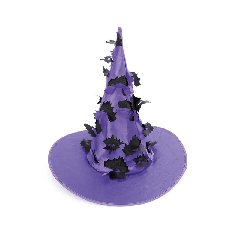 Chapéu Bruxa Halloween Roxo com Morcegos