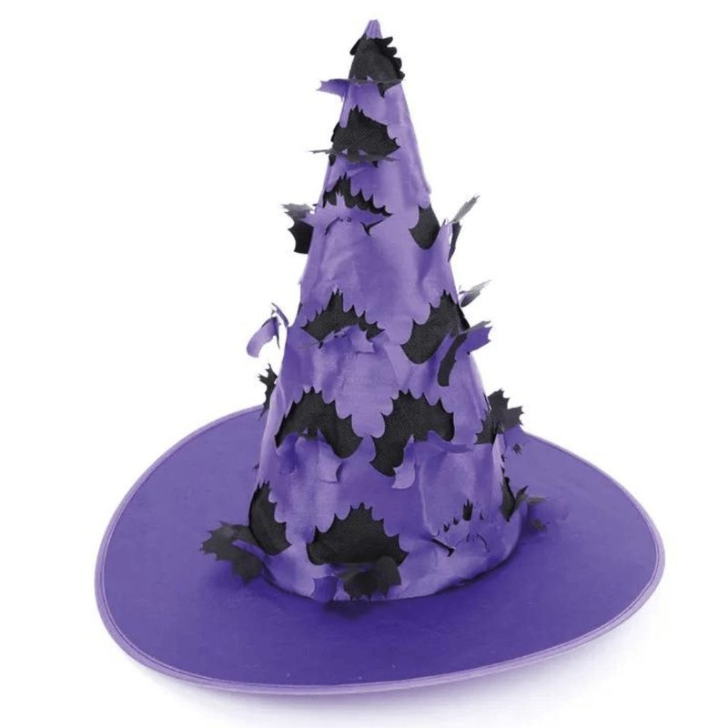 Chapéu Bruxa Halloween Roxo com Morcegos