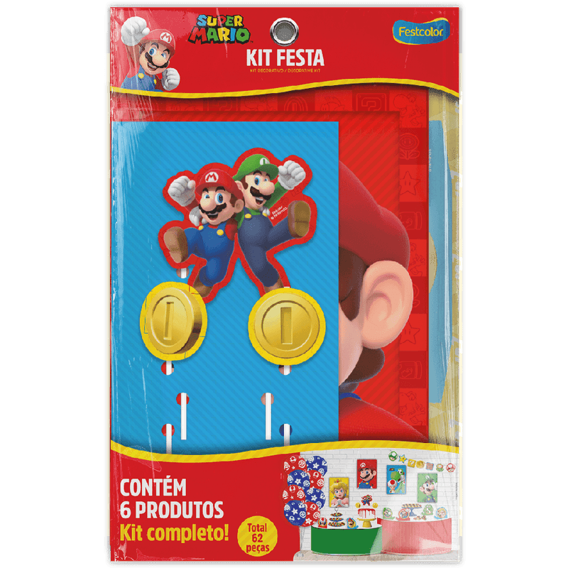 Kit Festa Super Mario Decoração de Aniversário com 62 Peças