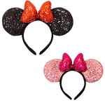 Tiara Infantil Minnie Orelhas com Lantejoulas Brilhantes Rosa