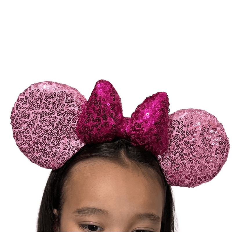 Tiara Infantil Minnie Orelhas com Lantejoulas Brilhantes Rosa