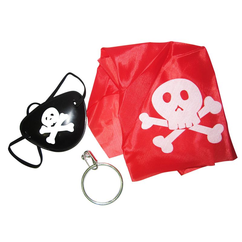 Kit Pirata Com Tapa Olho Bandana E Argola Tamanho Unico