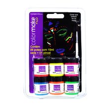 Kit Tinta Liquida 6 Cores Fluorescentes e Pincel - Color Make