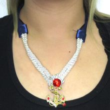 Colar De Marinheira Branco e Azul Feminino Tamanho Único