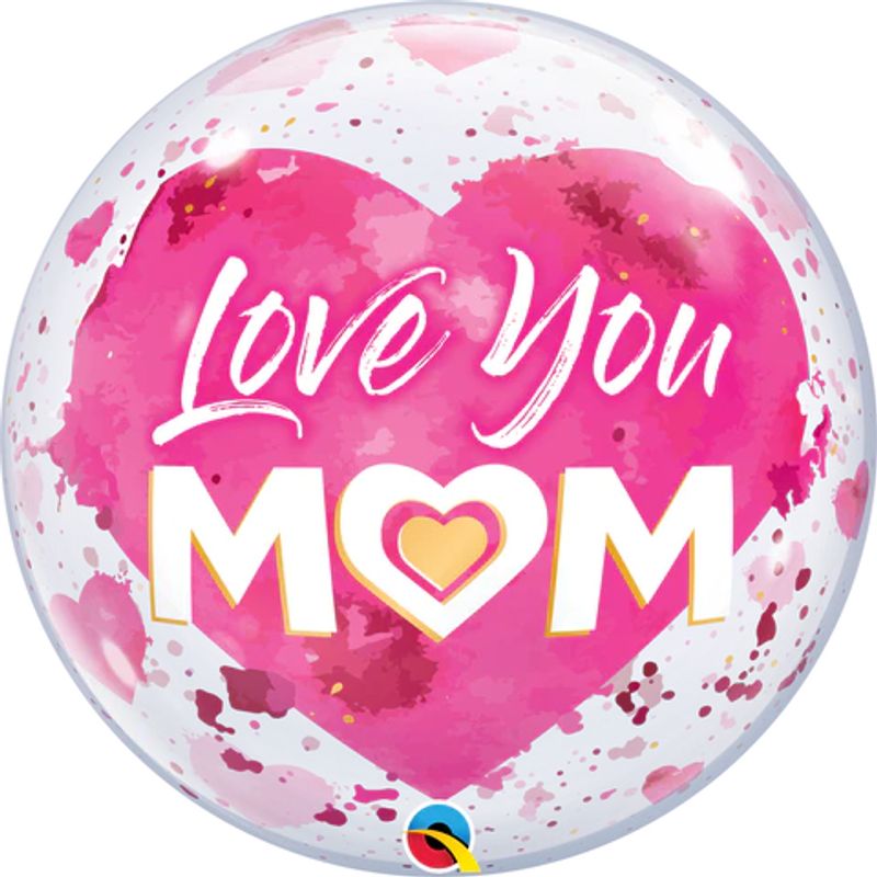 Balão Qualatex 22" - Bubble Simples - Love You M(Coração)M-Dia Das Mães Rosa - 1 Un