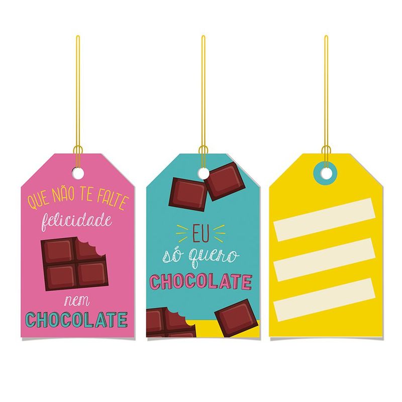 Tags De Para com cordão - Chocolate - 12 unidades - Cromus Páscoa - Magazine 25