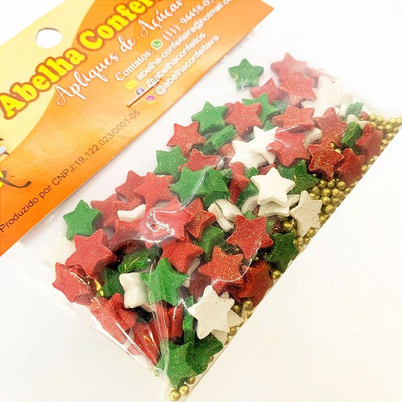 Mini Confeito - Estrelas Natalinas - 20g - Abelha Confeiteira - Magazine 25