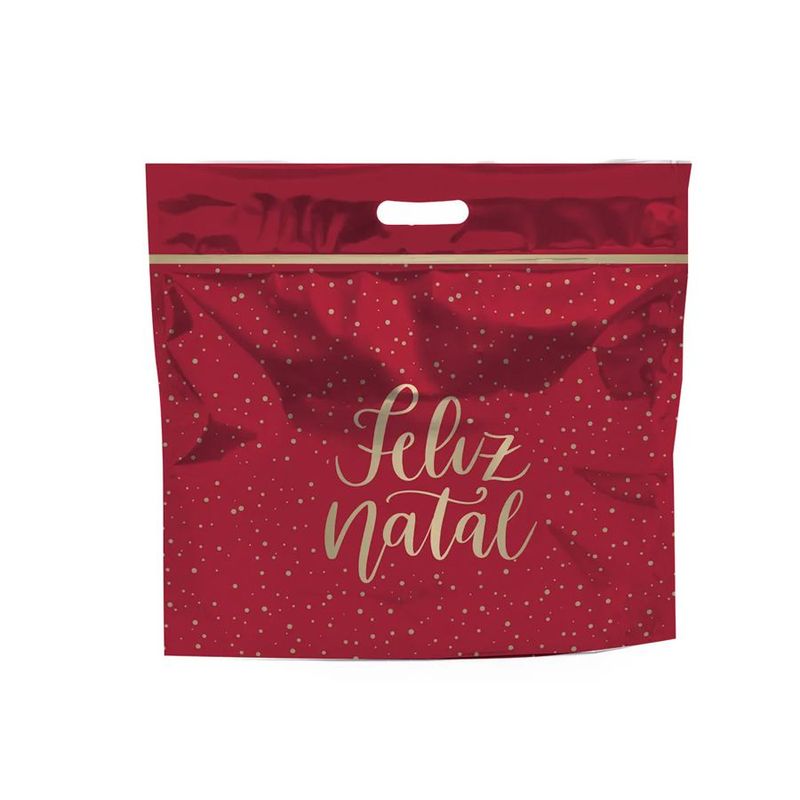 Sacola Metalizada com Zip - Feliz Natal Vermelho e Ouro - 46x43+5cm - 1 unidade - Cromus - Magazine 25