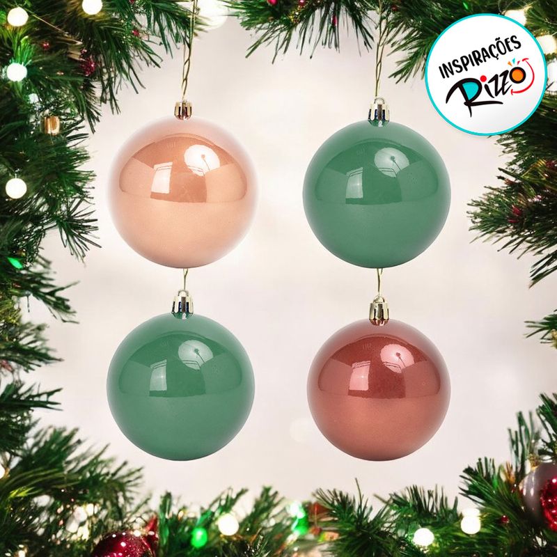 Bola de Natal Lisa - Champanhe, Marrom e Verde - 8cm  - 6 unidades - Cromus - Magazine 25