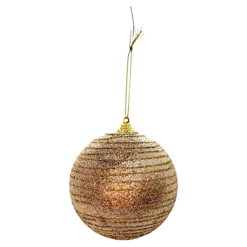 Bola de natal Decorada - Circulos de Glitter Dourado - 10cm - 3 unidades - Magazine 25