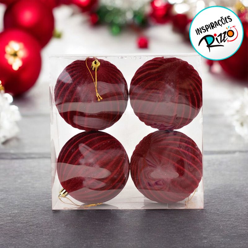 Bola de Natal de Veludo - Vinho - 8cm  - 6 unidades - Cromus - Magazine 25