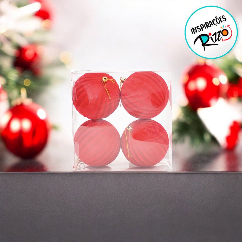 Bola de Natal de Veludo - Vermelho - 8cm  - 6 unidades - Cromus - Magazine 25