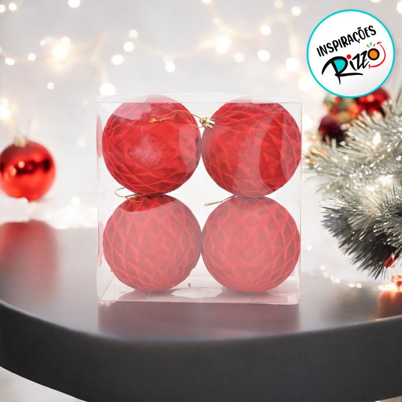 Bola de Natal de Veludo Trançada - Vermelho - 8cm  - 6 unidades - Cromus - Magazine 25