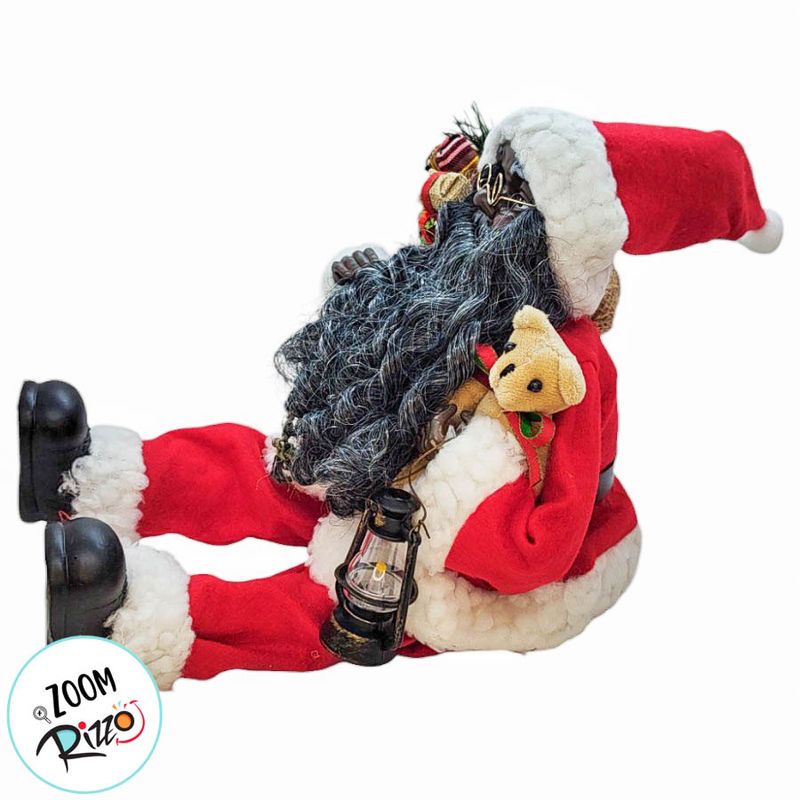 Papai Noel Negro Decorativo Sentado com Saco de Presentes e Lamparina - 45cm - 1 unidade - Magazine 25