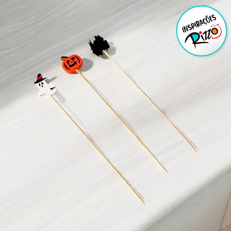 Pick Decorativo de Halloween - Abóbora Laranja - 12cm - 12 unidades - Cromus - Magazine 25