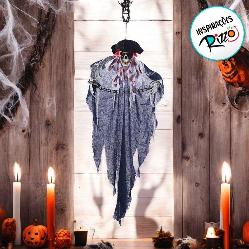 Enfeite Decorativo de Halloween - Caveira Pirata Elliot - 120cm - 1 unidade - Cromus - Magazine 25