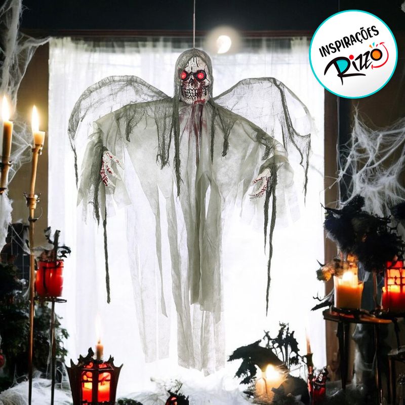Enfeite Decorativo Halloween - Caveira Dylan com Luz e Som - 160cm - 1 unidade - Cromus - Magazine 25
