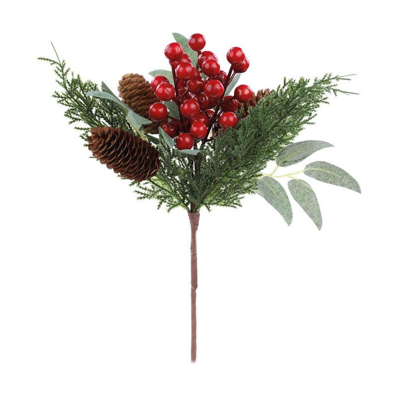 Galho Decorativo - Berry Vermelhas e Pinhas - 37cm - 1 unidade - Cromus - Magazine 25