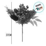 Galho Decorativo - Berry Vermelhas e Pinhas - 37cm - 1 unidade - Cromus - Magazine 25