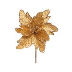 Flor Cabo Curto Poinsettia Ouro Glitter Ouro 15cm - 01 unidade - Cromus Natal - Magazine 25