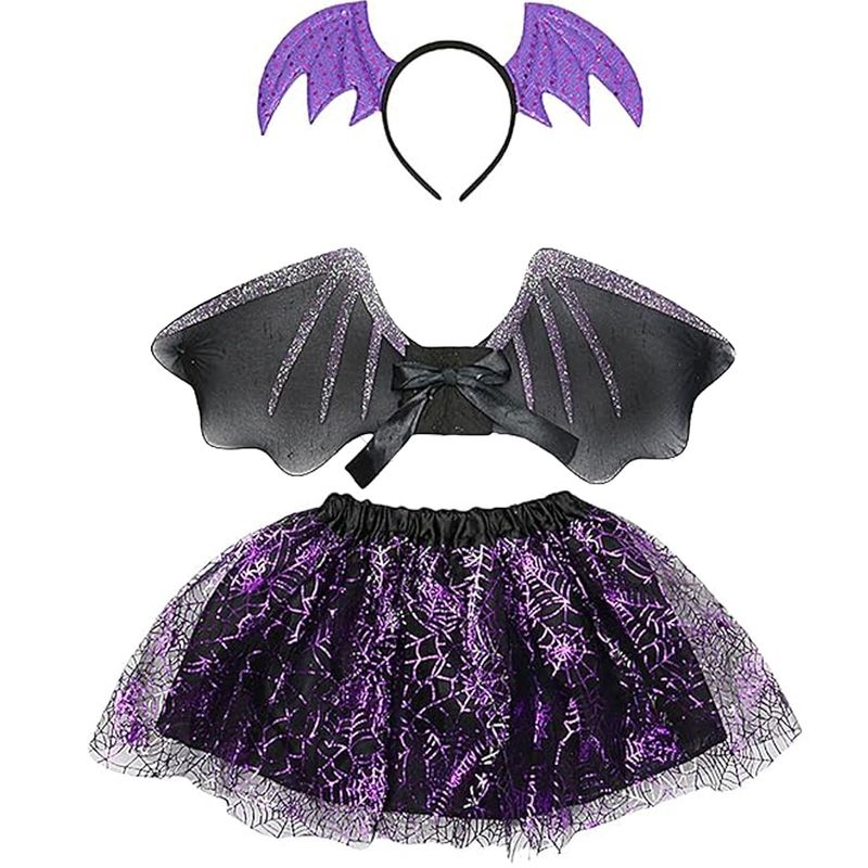 Kit Fantasia Infantil Halloween Menina Morcego - 3 Peças