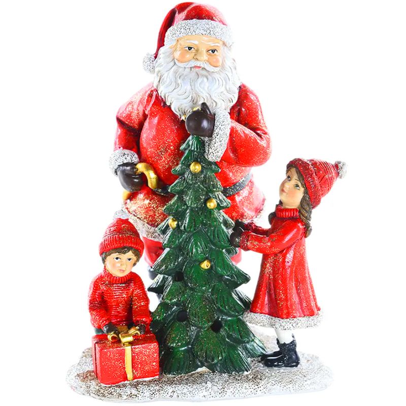 Decoração em Resina Papai Noel com Crianças 20cm - 1 Un