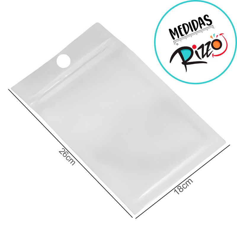 Saco Zip com Furo Fundo Branco - 18x26cm - 100 unidades - Rizzo