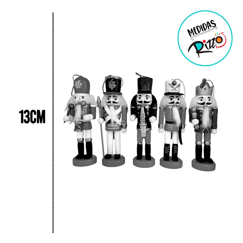 Kit Boneco Soldado Quebra Nozes de Madeira - 13cm - Cabelo Branco e Preto - 5 unidades - Magazine 25 - Magazine 25