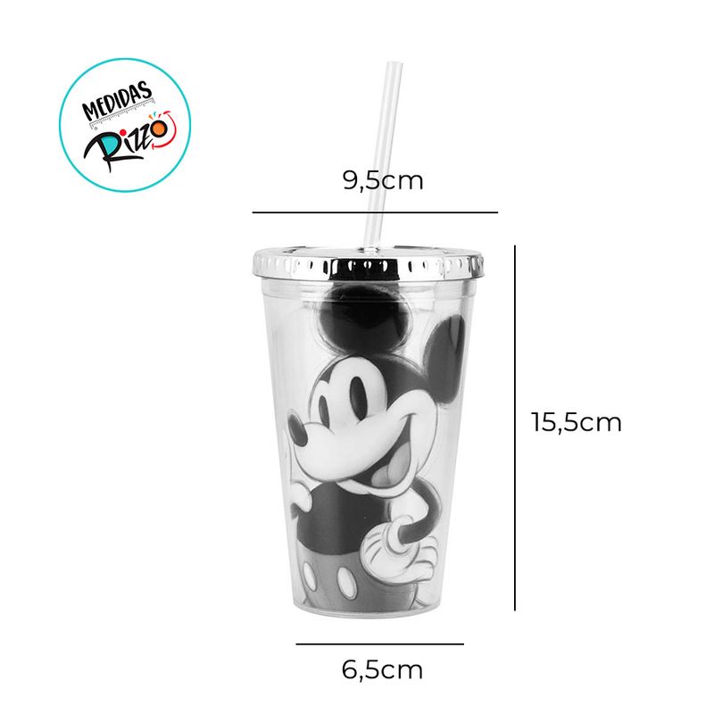 Copo de Plástico com Tampa e Canudo Mickey - 450ml - 1 unidade - Magazine 25