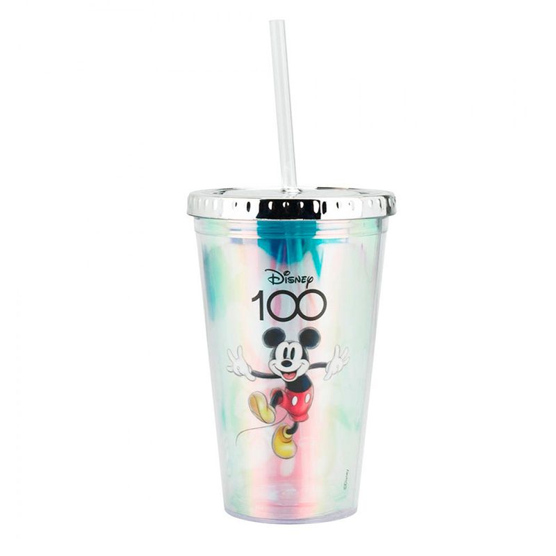 Copo de Plástico com Tampa e Canudo Mickey - 450ml - 1 unidade - Magazine 25