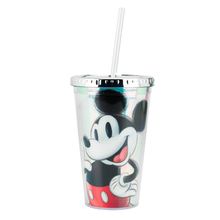 Copo de Plástico com Tampa e Canudo Mickey - 450ml - 1 unidade - Magazine 25