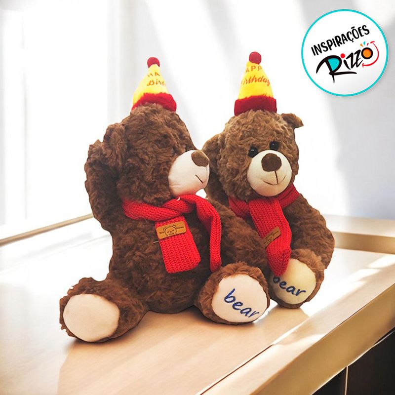 Urso de Pelúcia Marrom Escuro com Chapéu - 24cm - 1 unidade - Magazine 25