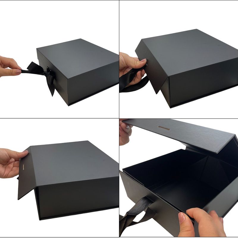 Caixa de Papel Rígido Quadrada Dourada com Imã e Fita - 1 unidade - Magazine 25