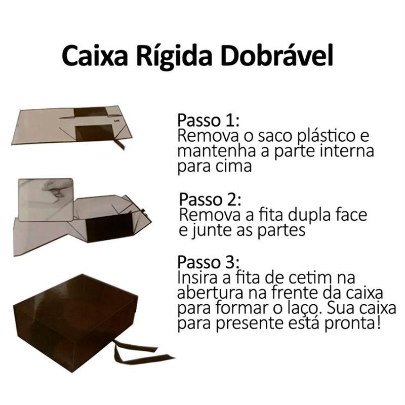 Caixa de Papel Rígido Quadrada Preta com Imã e Fita - 1 unidade - Magazine 25