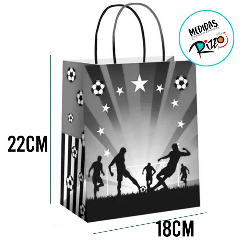 Sacola de Papel PP - 18x22x9cm - Futebol Preto e Vermelho - 10 unidades - Magazine 25