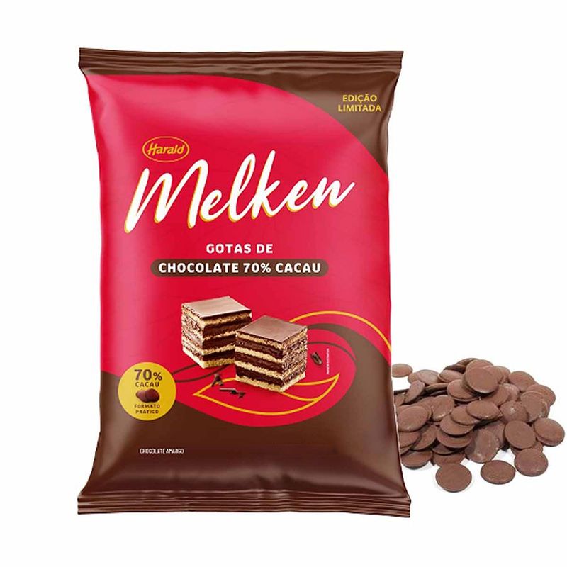 Chocolate em Gotas 70% Cacau - Chocolate Amargo - Melken - 1,01kg - Harald - Magazine 25