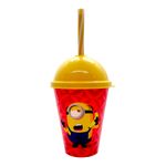 Copo com Tampa e Canudo - Minions Cansado e Com Banana - 280ml - 1 unidade - Plasútil - Magazine 25