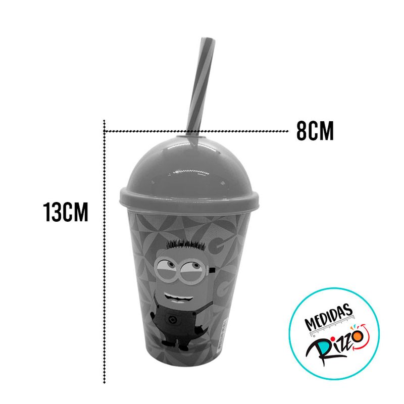 Copo com Tampa e Canudo - Minions Sorrindo e Comendo Maçã - 280ml - 1 unidade - Plasútil - Magazine 25