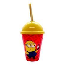 Copo com Tampa e Canudo - Minions Sorrindo e Comendo Maçã - 280ml - 1 unidade - Plasútil - Magazine 25