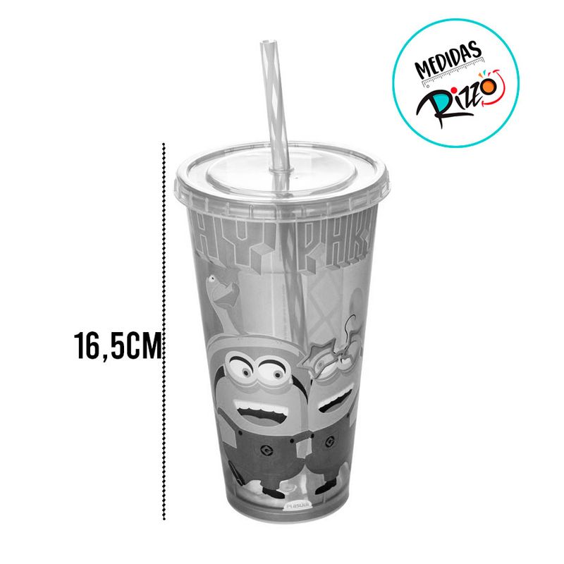 Copo com Tampa e Canudo - Minions - 700ml - 1 unidade - Plasútil - Magazine 25